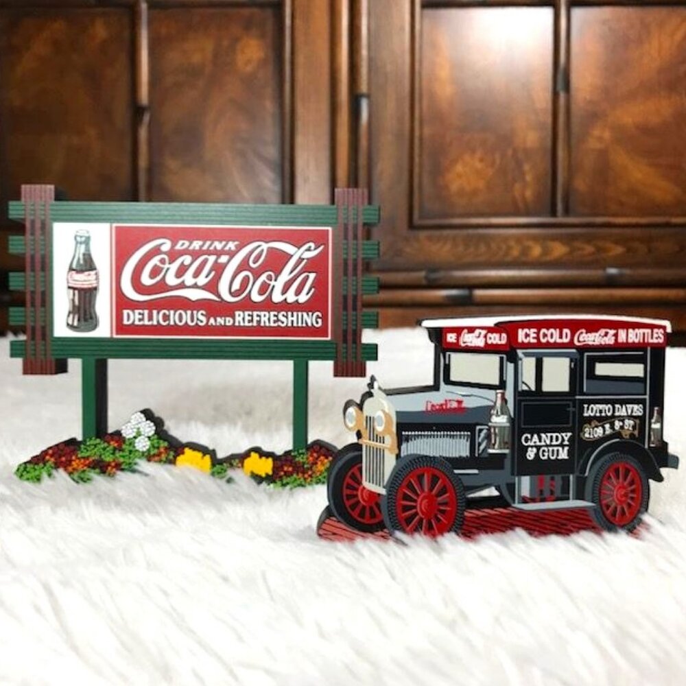 NWOT Set of 2 Vintage Coca-Cola Collectibles Wood Standing Plaques